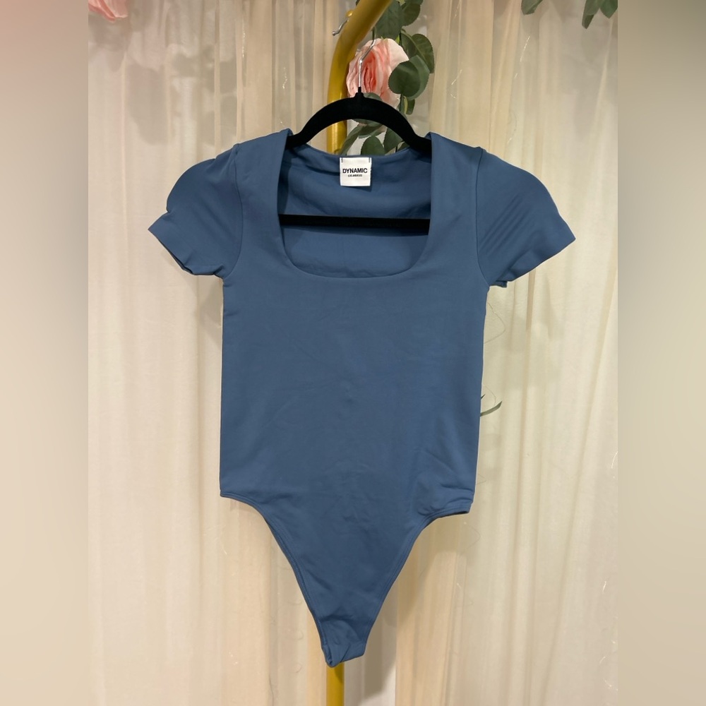 Dynamic Los Angeles Blue Bodysuit Square Neck Stretch Top One Size